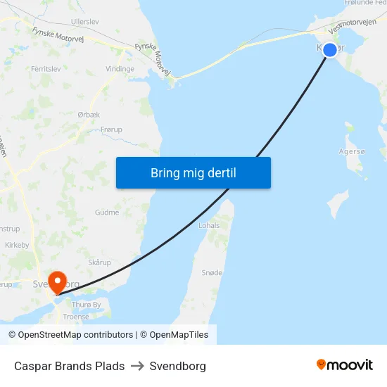 Caspar Brands Plads to Svendborg map