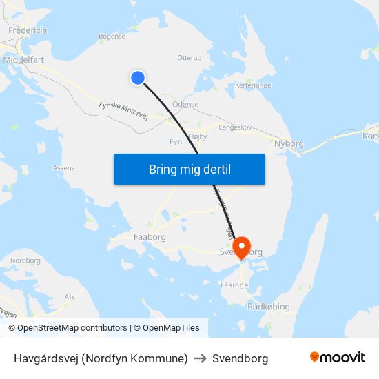 Havgårdsvej (Nordfyn Kommune) to Svendborg map