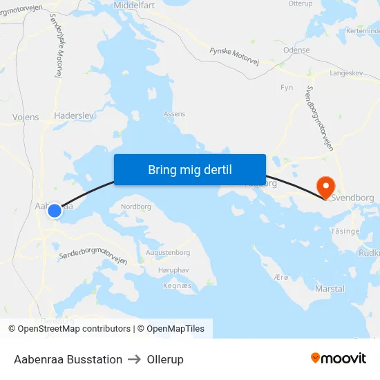 Aabenraa Busstation to Ollerup map