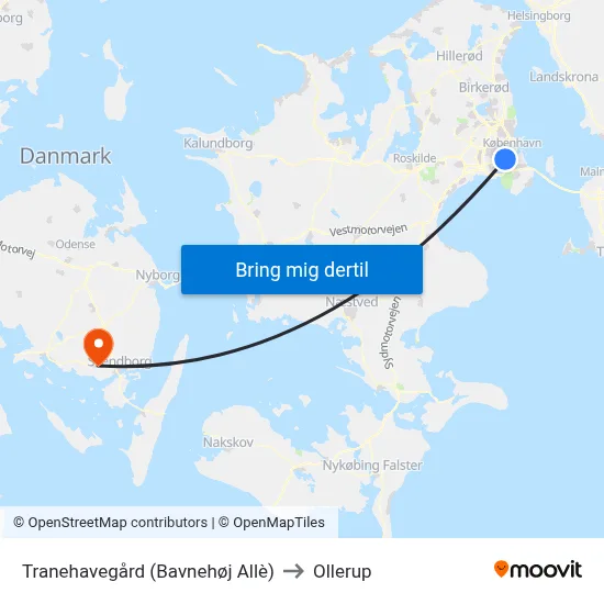 Tranehavegård (Bavnehøj Allè) to Ollerup map