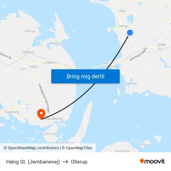 Høng St. (Jernbanevej) to Ollerup map