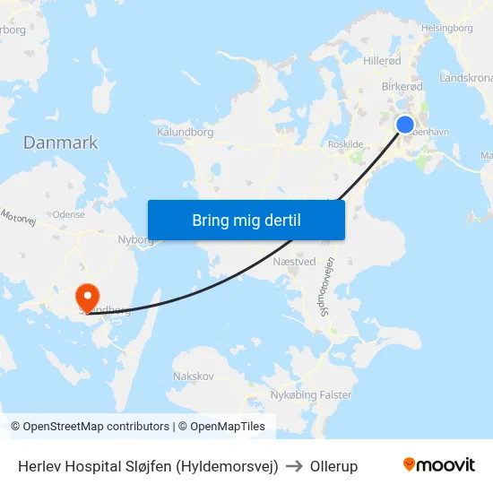 Herlev Hospital Sløjfen (Hyldemorsvej) to Ollerup map