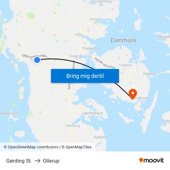 Gørding St. to Ollerup map