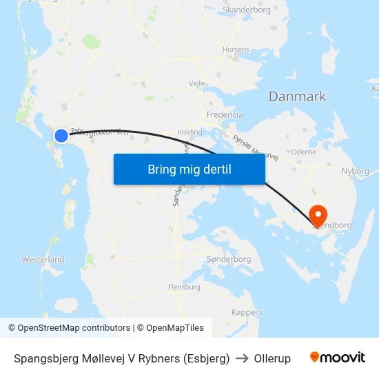 Spangsbjerg Møllevej V Rybners (Esbjerg) to Ollerup map