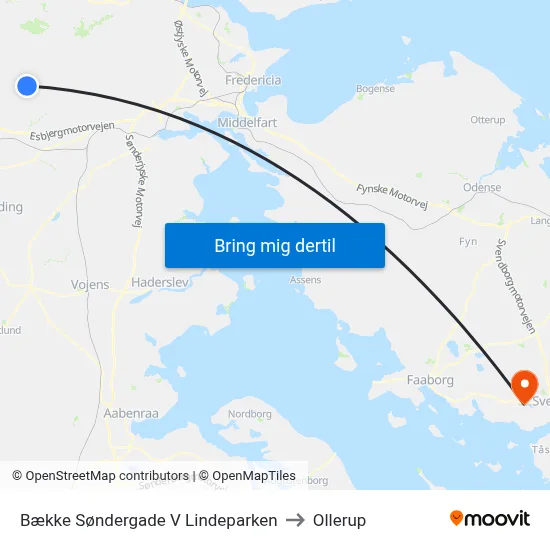 Bække Søndergade V Lindeparken to Ollerup map