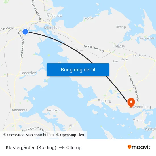 Klostergården (Kolding) to Ollerup map
