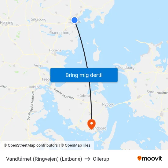 Vandtårnet (Ringvejen) (Letbane) to Ollerup map