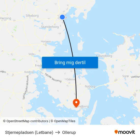 Stjernepladsen (Letbane) to Ollerup map