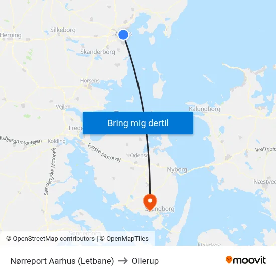 Nørreport Aarhus (Letbane) to Ollerup map