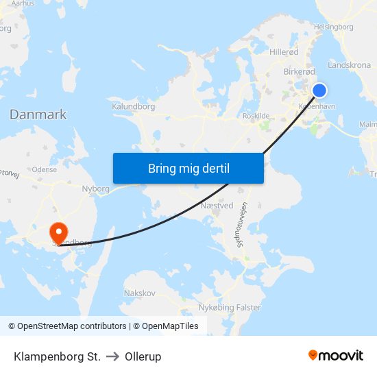 Klampenborg St. to Ollerup map