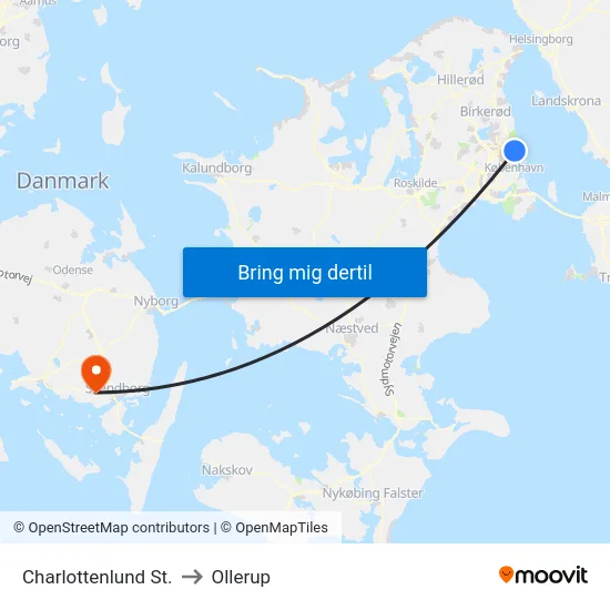 Charlottenlund St. to Ollerup map