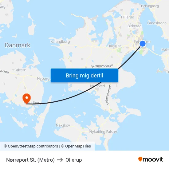 Nørreport St. (Metro) to Ollerup map