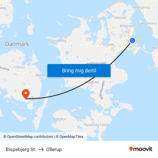 Bispebjerg St. to Ollerup map