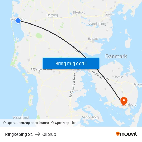 Ringkøbing St. to Ollerup map