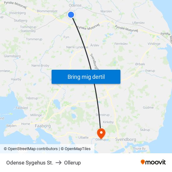 Odense Sygehus St. to Ollerup map