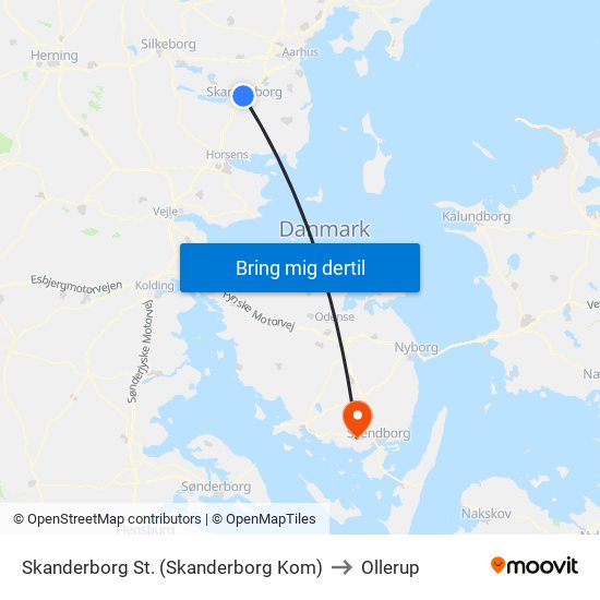 Skanderborg St. (Skanderborg Kom) to Ollerup map