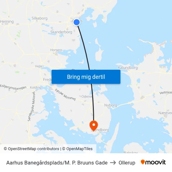 Aarhus Banegårdsplads/M. P. Bruuns Gade to Ollerup map