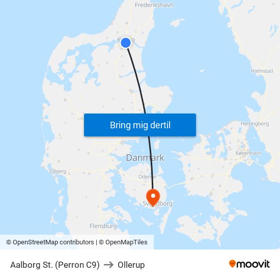 Aalborg St. (Perron C9) to Ollerup map
