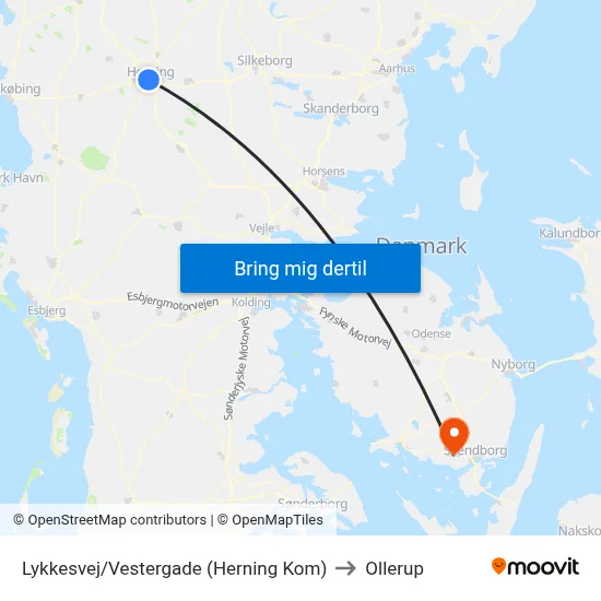 Lykkesvej/Vestergade (Herning Kom) to Ollerup map