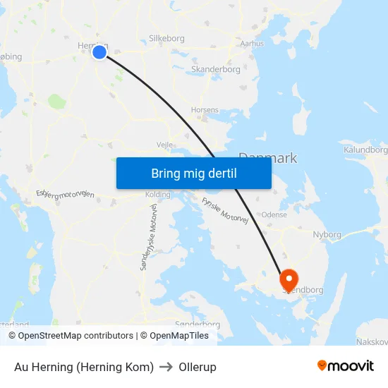Au Herning (Herning Kom) to Ollerup map