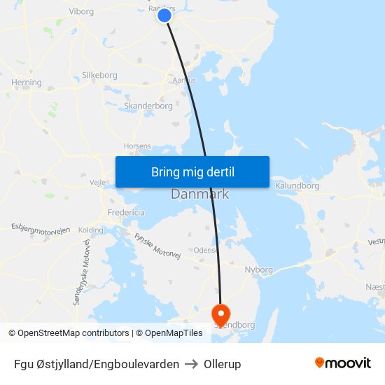 Fgu Østjylland/Engboulevarden to Ollerup map