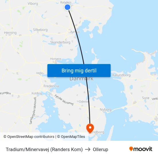 Tradium/Minervavej (Randers Kom) to Ollerup map