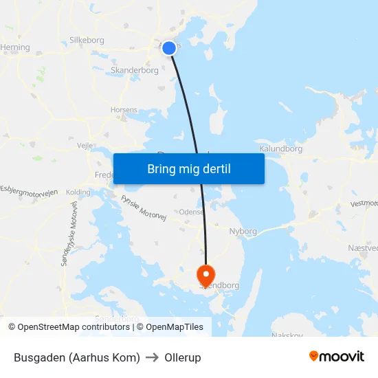Busgaden (Aarhus Kom) to Ollerup map
