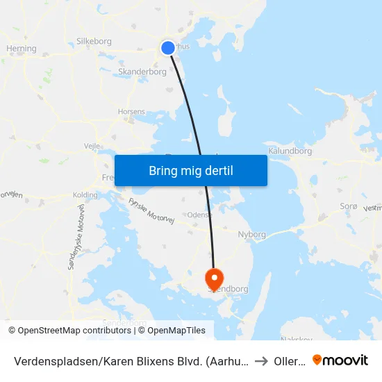 Verdenspladsen/Karen Blixens Blvd. (Aarhus Kom) to Ollerup map