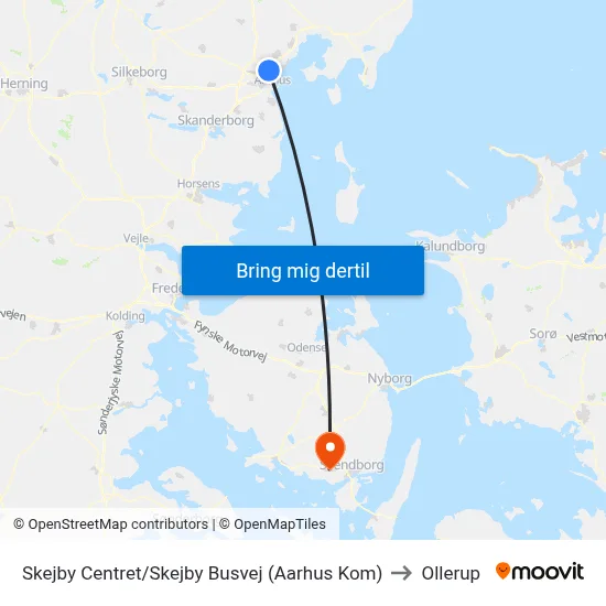 Skejby Centret/Skejby Busvej (Aarhus Kom) to Ollerup map