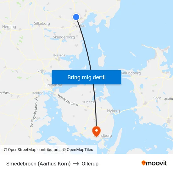 Smedebroen (Aarhus Kom) to Ollerup map