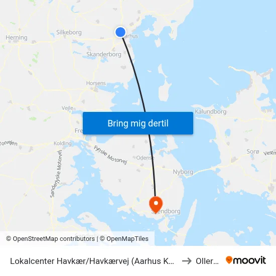 Lokalcenter Havkær/Havkærvej (Aarhus Kom) to Ollerup map