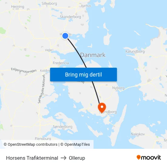 Horsens Trafikterminal to Ollerup map