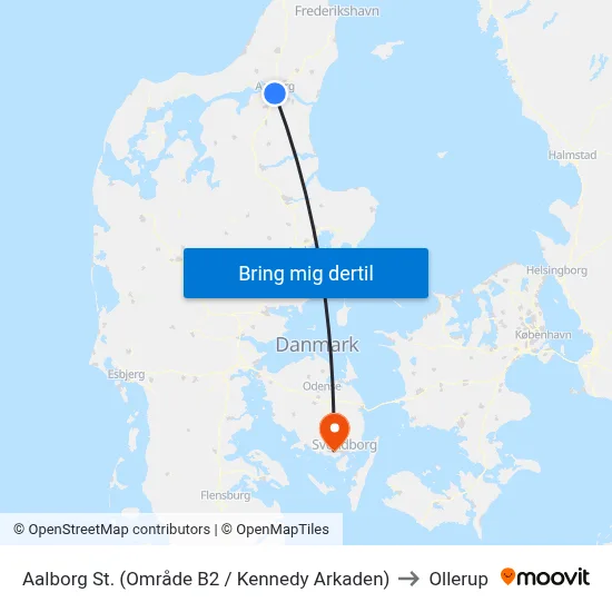 Aalborg St. (Område B2 / Kennedy Arkaden) to Ollerup map