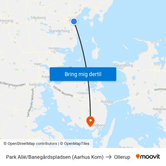 Park Allé/Banegårdspladsen (Aarhus Kom) to Ollerup map