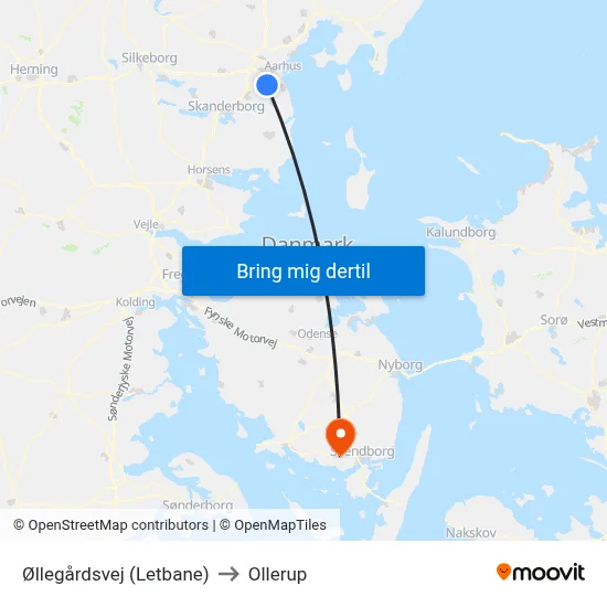 Øllegårdsvej (Letbane) to Ollerup map
