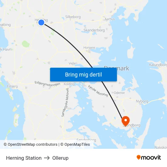 Herning Station to Ollerup map
