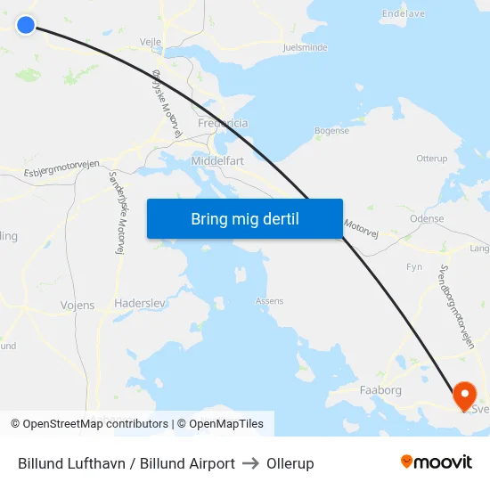 Billund Lufthavn / Billund Airport to Ollerup map