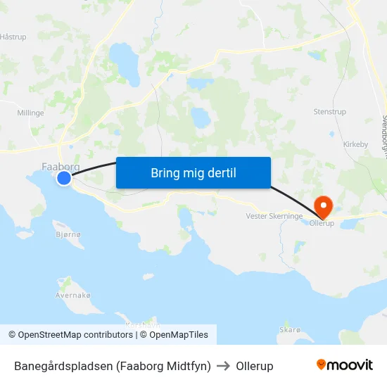 Banegårdspladsen (Faaborg Midtfyn) to Ollerup map