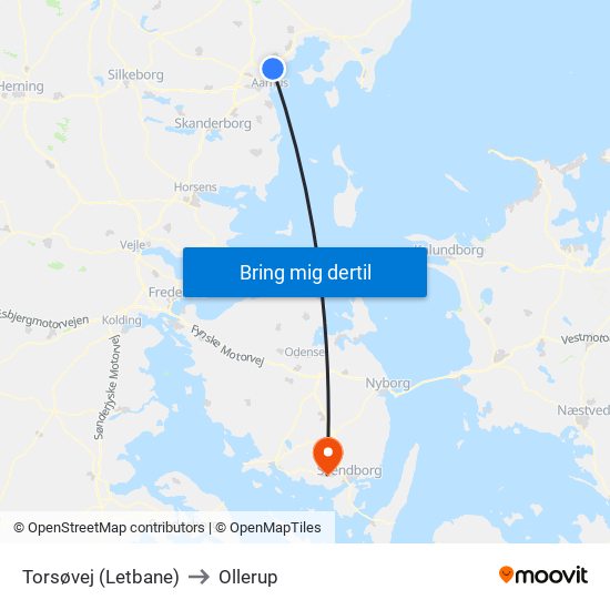 Torsøvej (Letbane) to Ollerup map