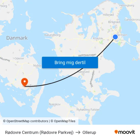Rødovre Centrum (Rødovre Parkvej) to Ollerup map