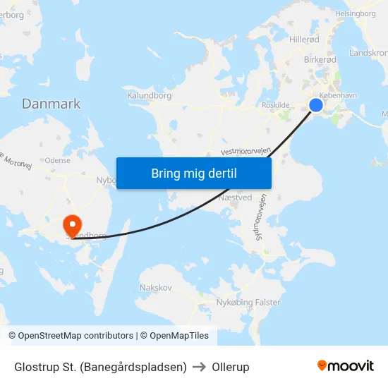 Glostrup St. (Banegårdspladsen) to Ollerup map