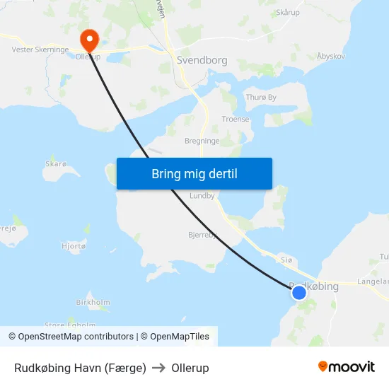 Rudkøbing Havn (Færge) to Ollerup map