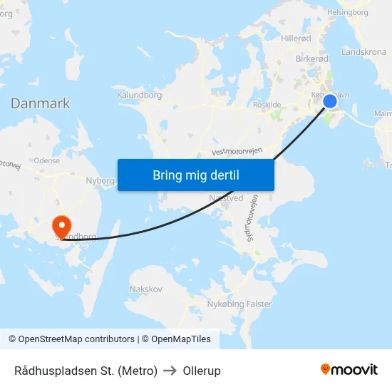Rådhuspladsen St. (Metro) to Ollerup map
