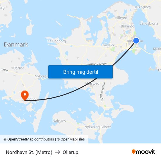Nordhavn St. (Metro) to Ollerup map