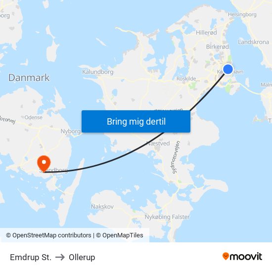 Emdrup St. to Ollerup map