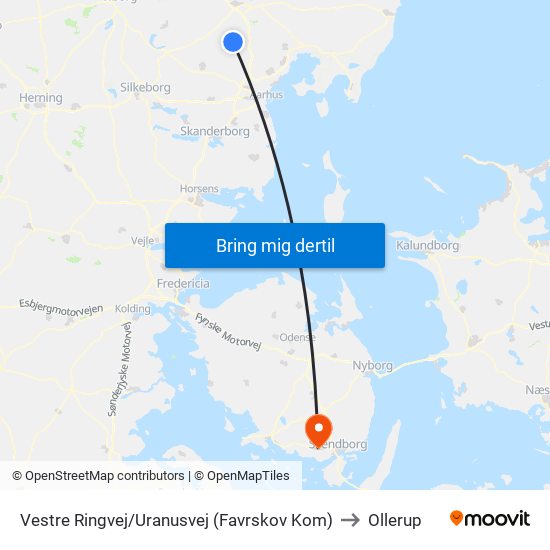 Vestre Ringvej/Uranusvej (Favrskov Kom) to Ollerup map