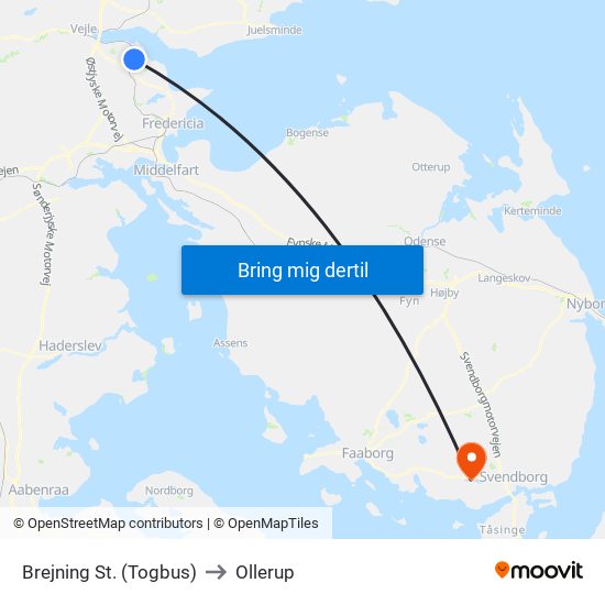 Brejning St. (Togbus) to Ollerup map