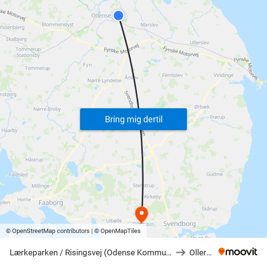 Lærkeparken / Risingsvej (Odense Kommune) to Ollerup map