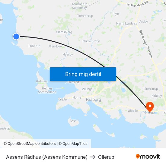 Assens Rådhus (Assens Kommune) to Ollerup map