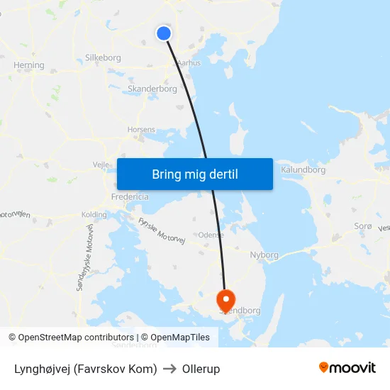 Lynghøjvej (Favrskov Kom) to Ollerup map
